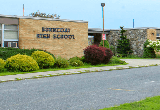 A view of the exterior of the Burncoat High School building.